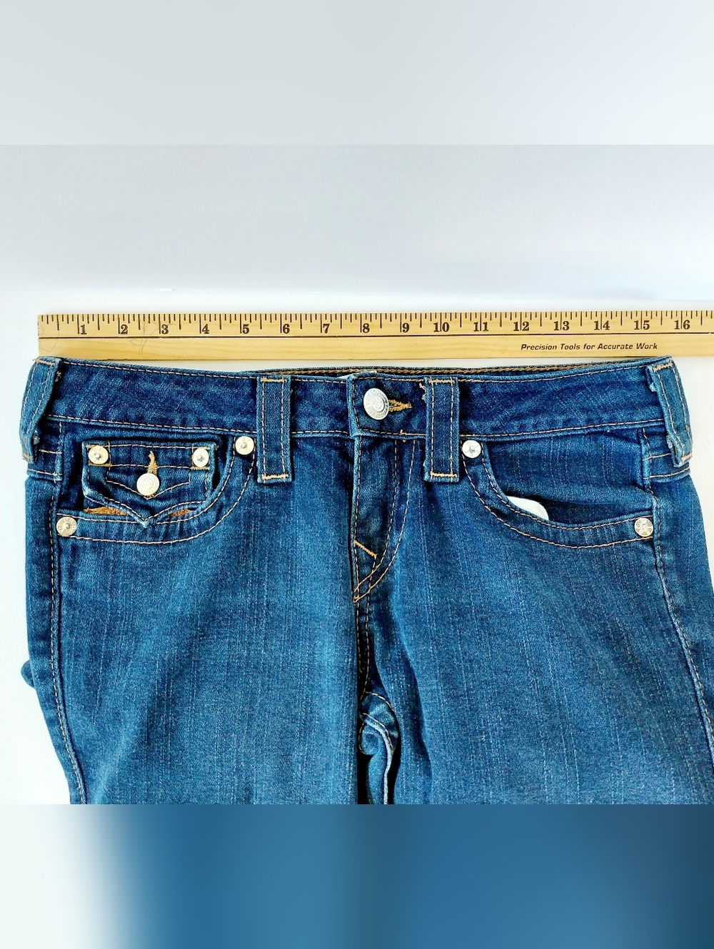 True Religion Joey Flare Jeans 29 Womens Denim Twisted Inseam Dark Wash - Picture 7 of 9